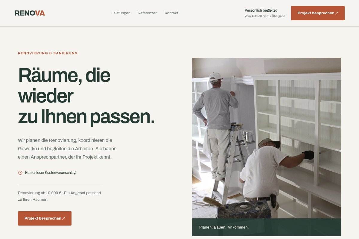 Vorschau der Designstudie RENOVA für einen Handwerksbetrieb