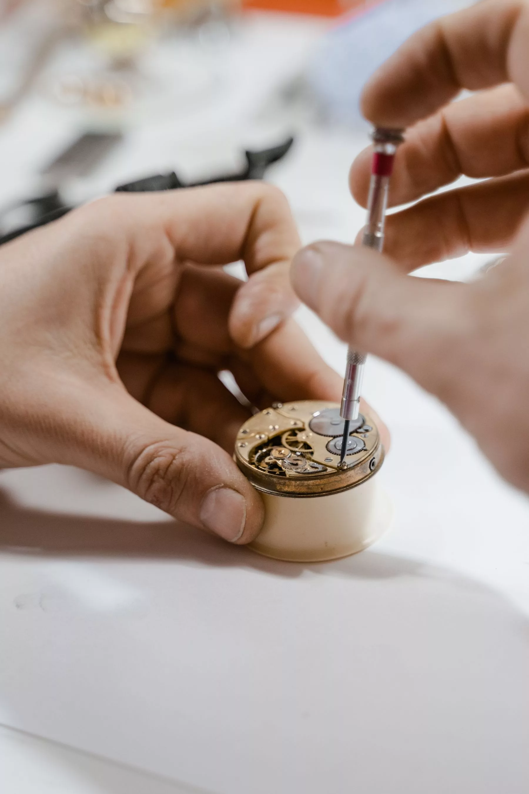 Assemblage minutieux d'un mouvement horloger